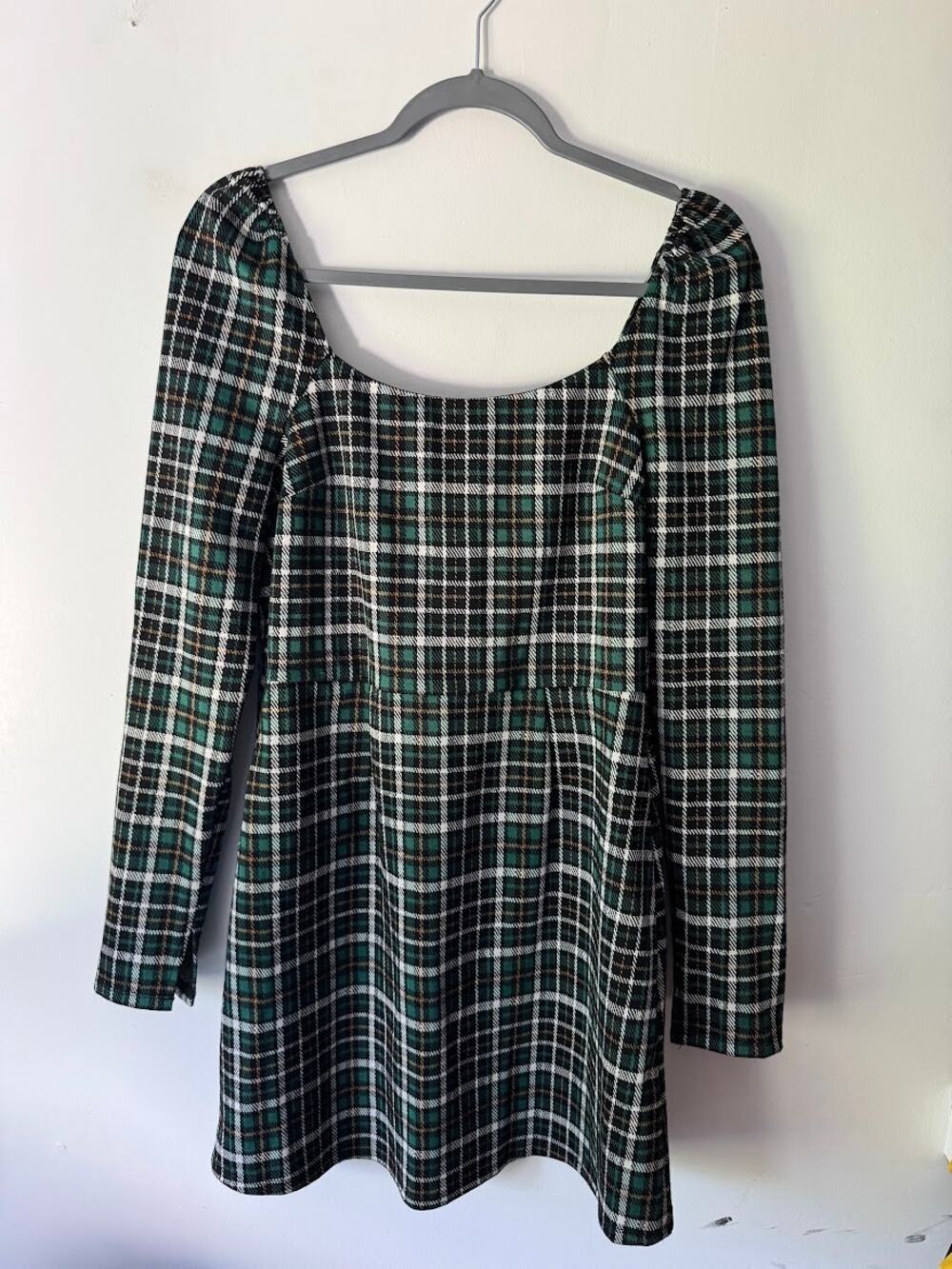 MinkPink Plaid Mini Dress Women's Medium Green Black Long Sleeve Cottagecore